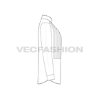 Mens tuxedo shirt flat sketch, side view