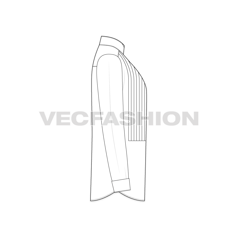 Mens tuxedo shirt flat sketch, side view