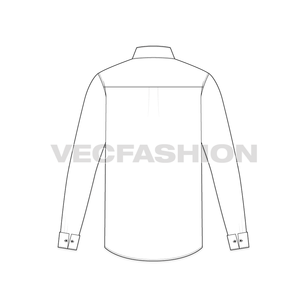 Mens tuxedo shirt flat sketch, back view