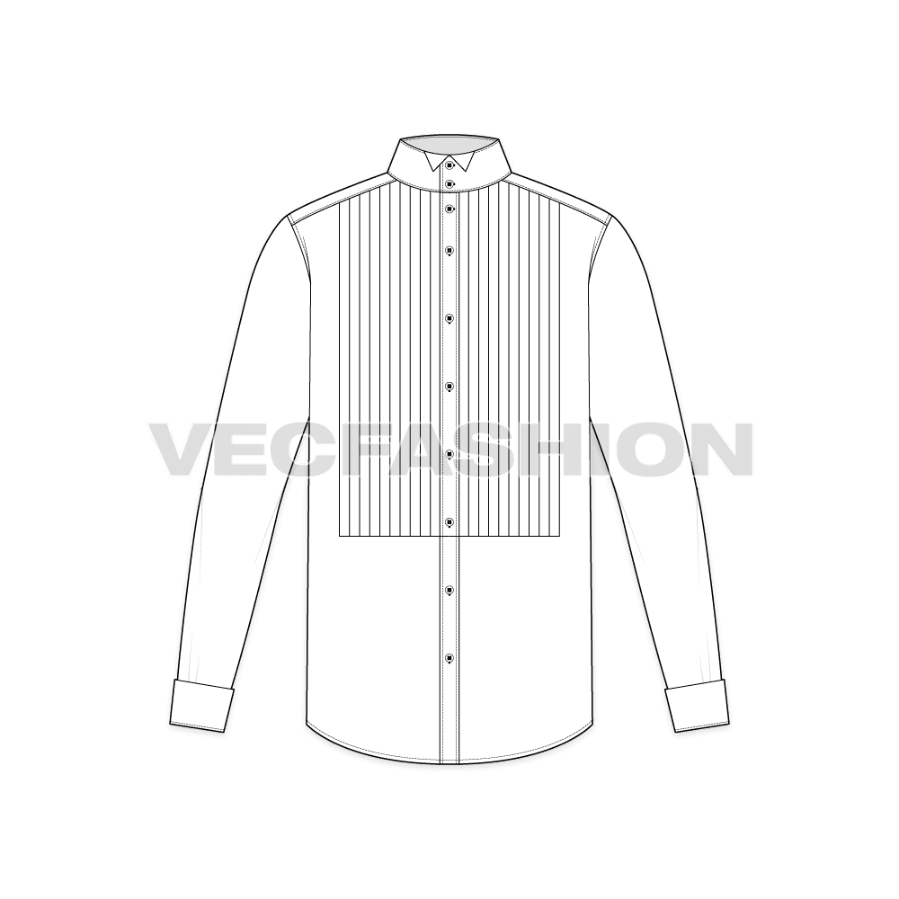 Mens tuxedo shirt flat sketch, front view