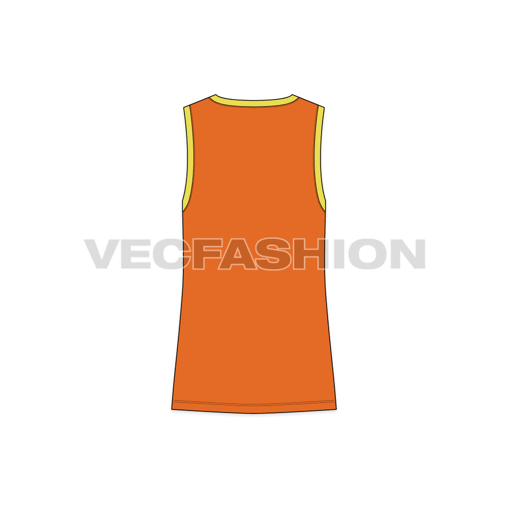 Mens v-neck gym tank flat sketch, back view