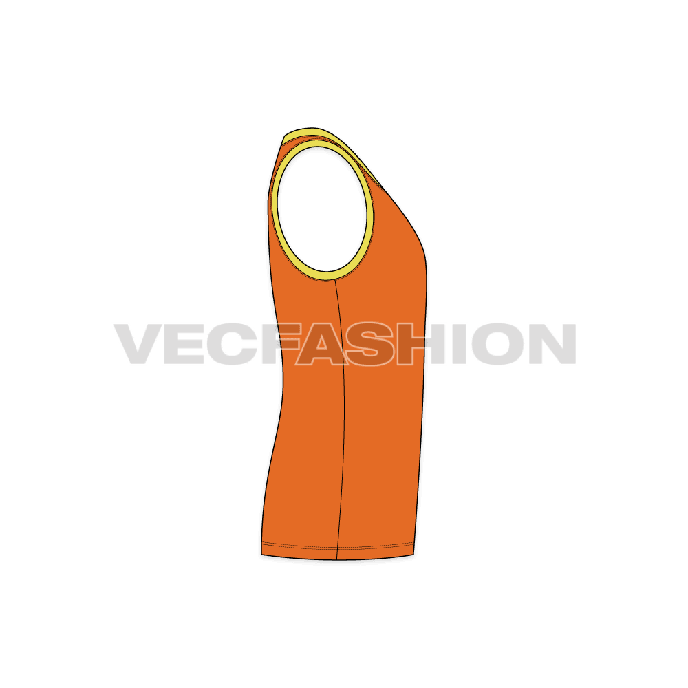 Mens v-neck gym tank flat sketch, side view