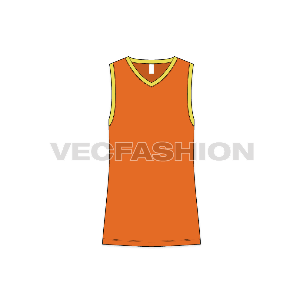 Mens v-neck gym tank flat sketch, front view