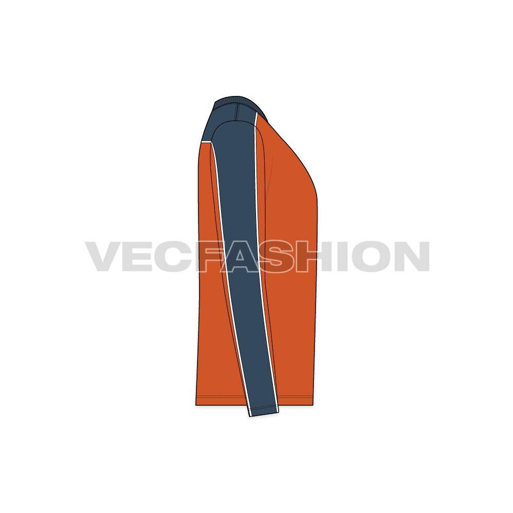 Mens v neck long sleeved shirt flat sketch, side view