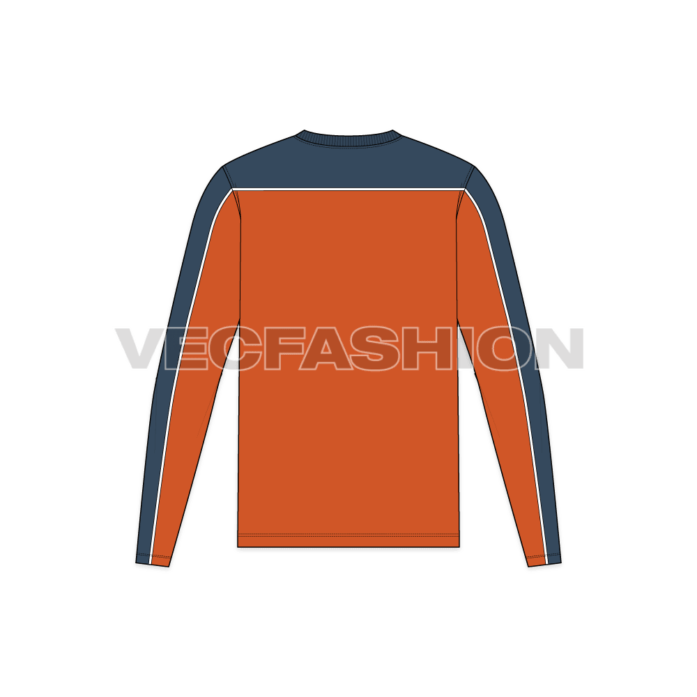 Mens v neck long sleeved shirt flat sketch, back view