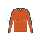 Mens v neck long sleeved shirt flat sketch, front view
