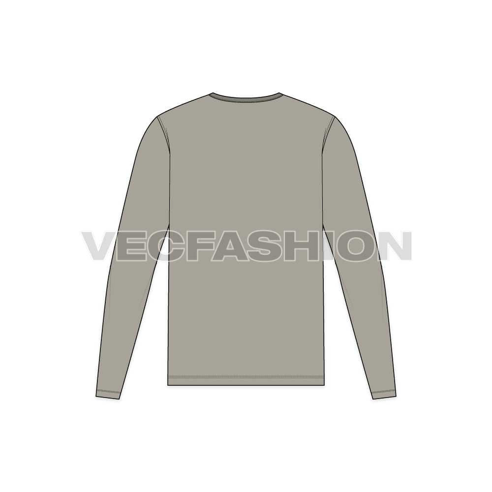 Mens v-neck shirt with binding flat sketch, back view