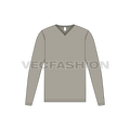 Mens v-neck shirt with binding flat sketch, front view