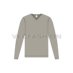 Mens v-neck shirt with binding flat sketch, front view