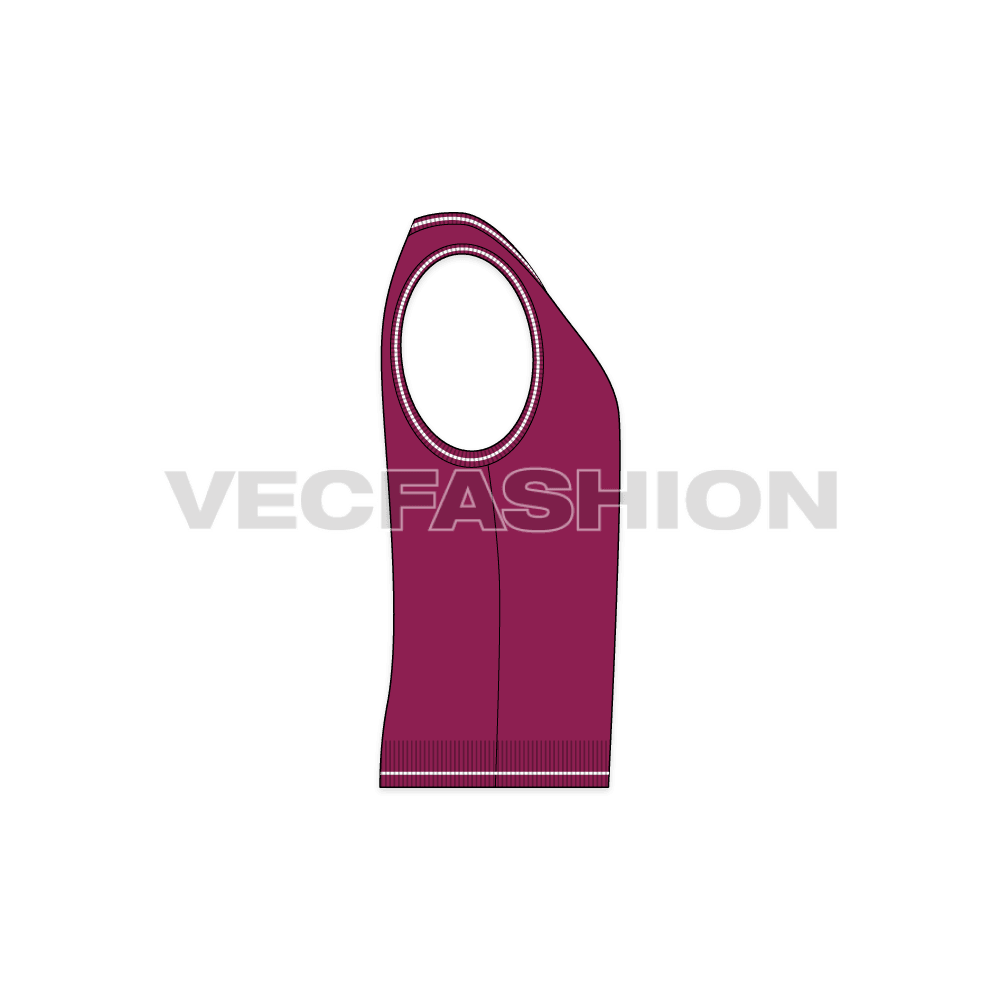 Mens v-neck sweater vest flat sketch, side view