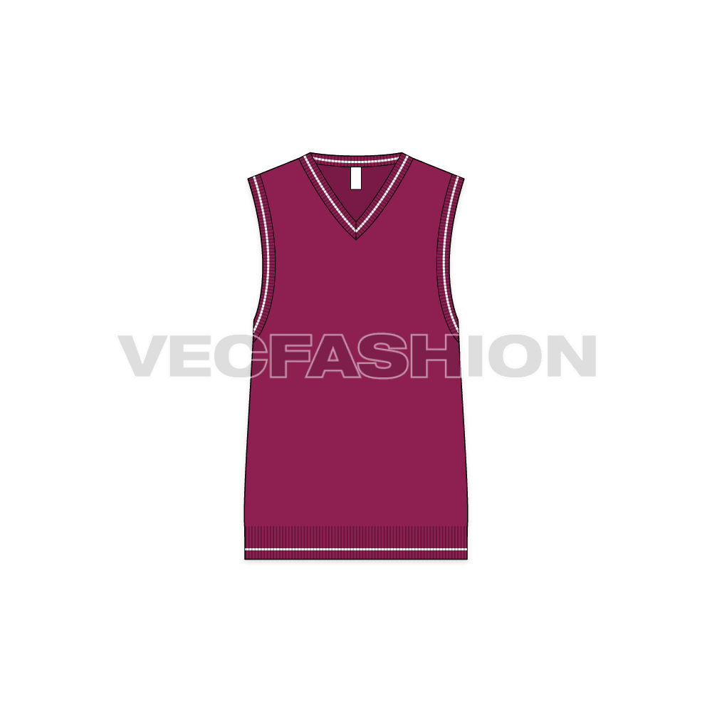 Mens v-neck sweater vest flat sketch, front view
