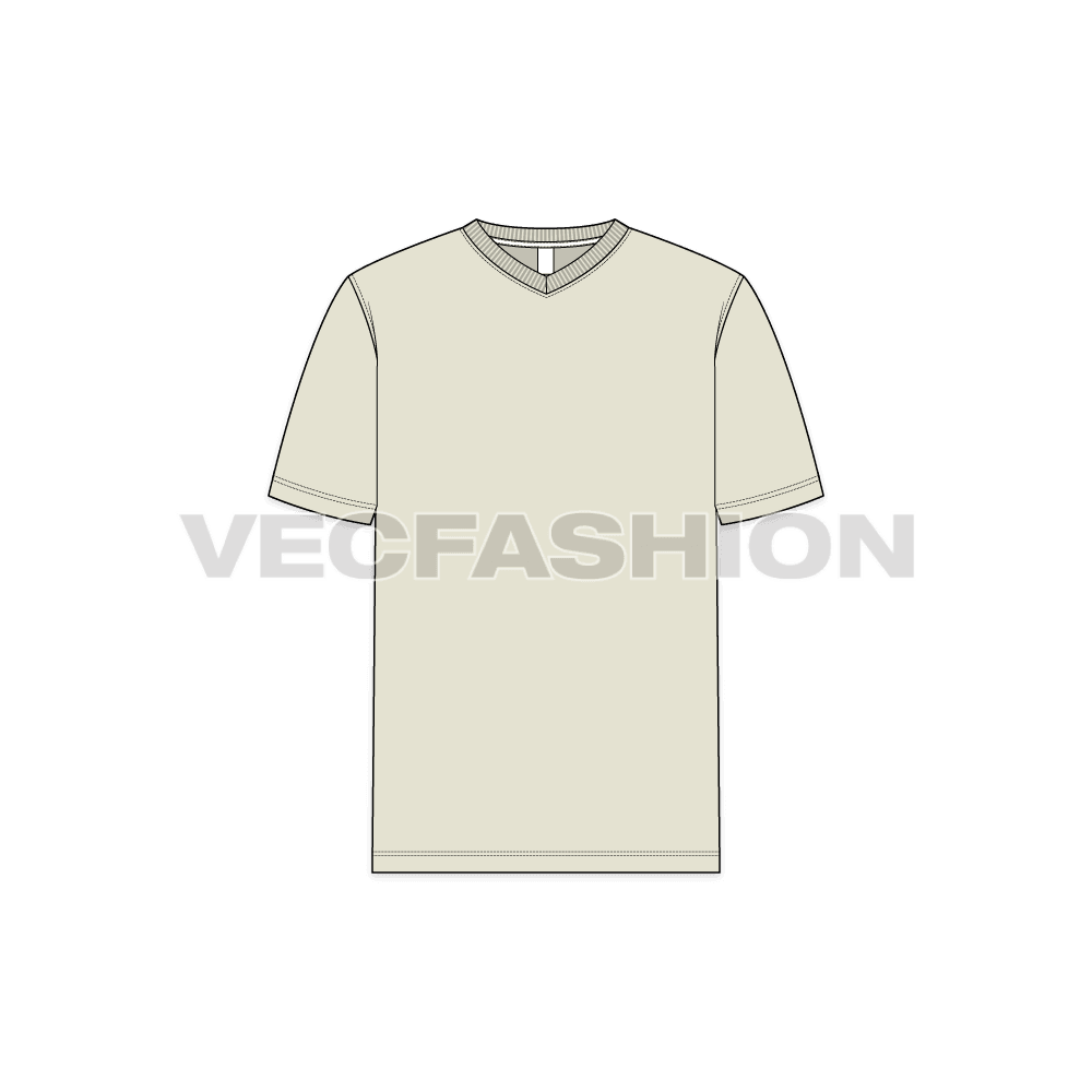 Mens v-neck t-shirt, straight cut flat sketch, front view