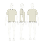 Mens v-neck t-shirt, straight cut flat sketch, croqui sketch