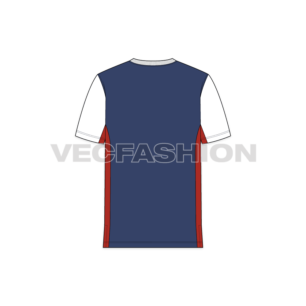 Mens v-neck t-shirt flat sketch, back view