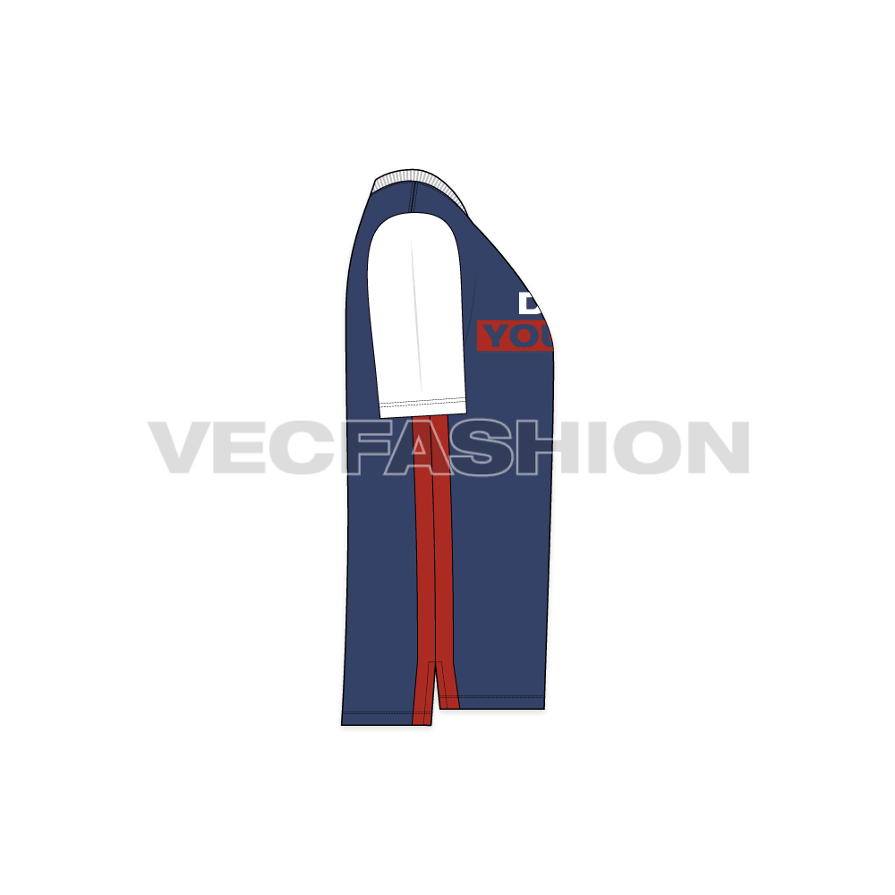 Mens v-neck t-shirt flat sketch, side view