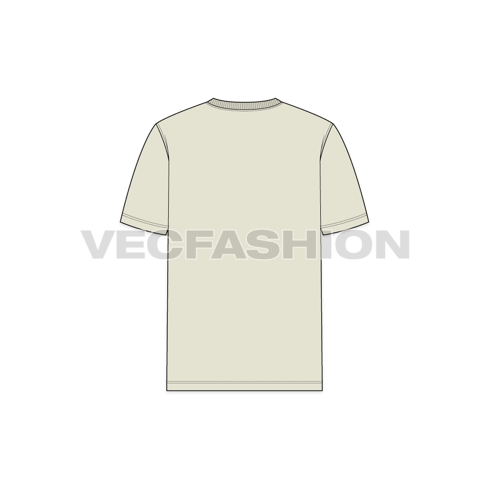 Mens v-neck t-shirt, straight cut flat sketch, back view