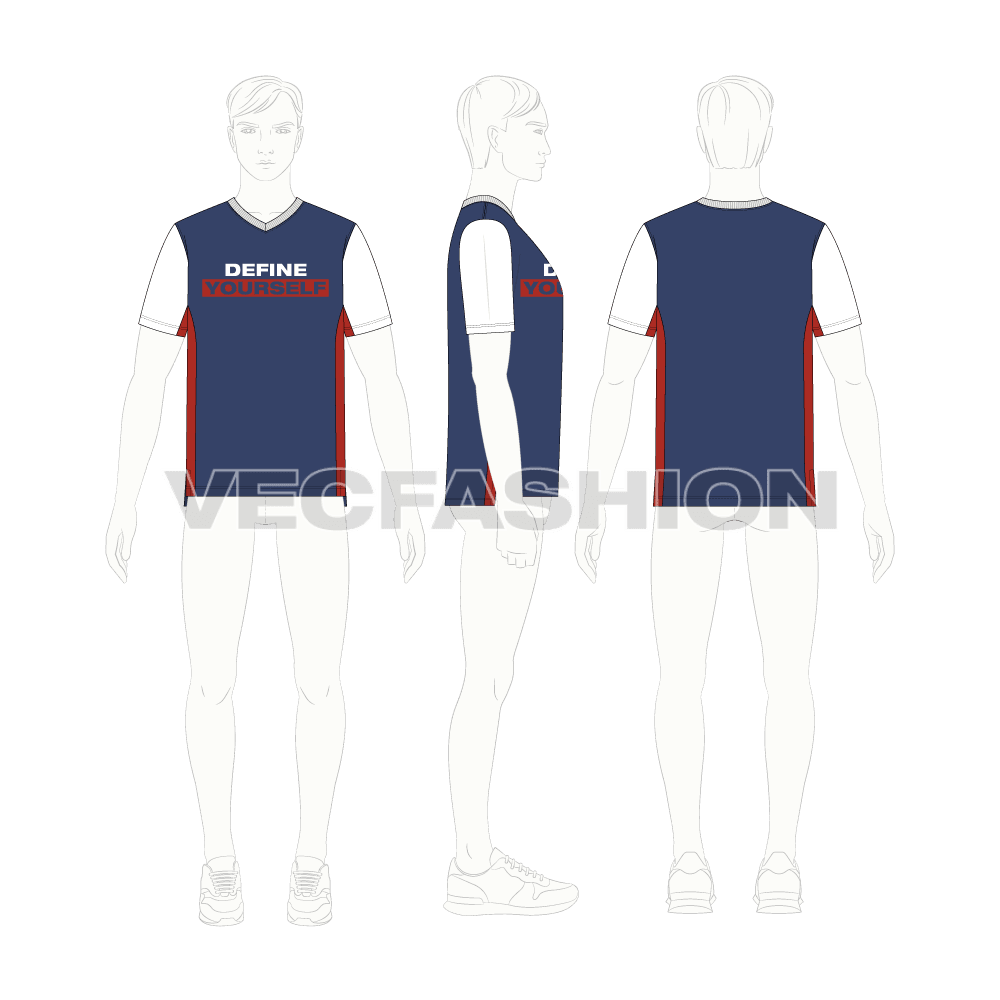 Mens v-neck t-shirt flat sketch, croqui sketch