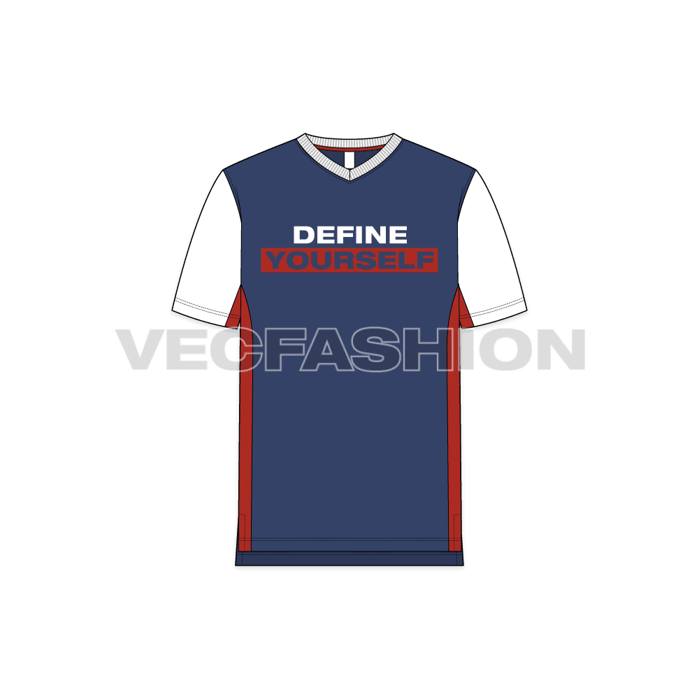 Mens v-neck t-shirt flat sketch, front view