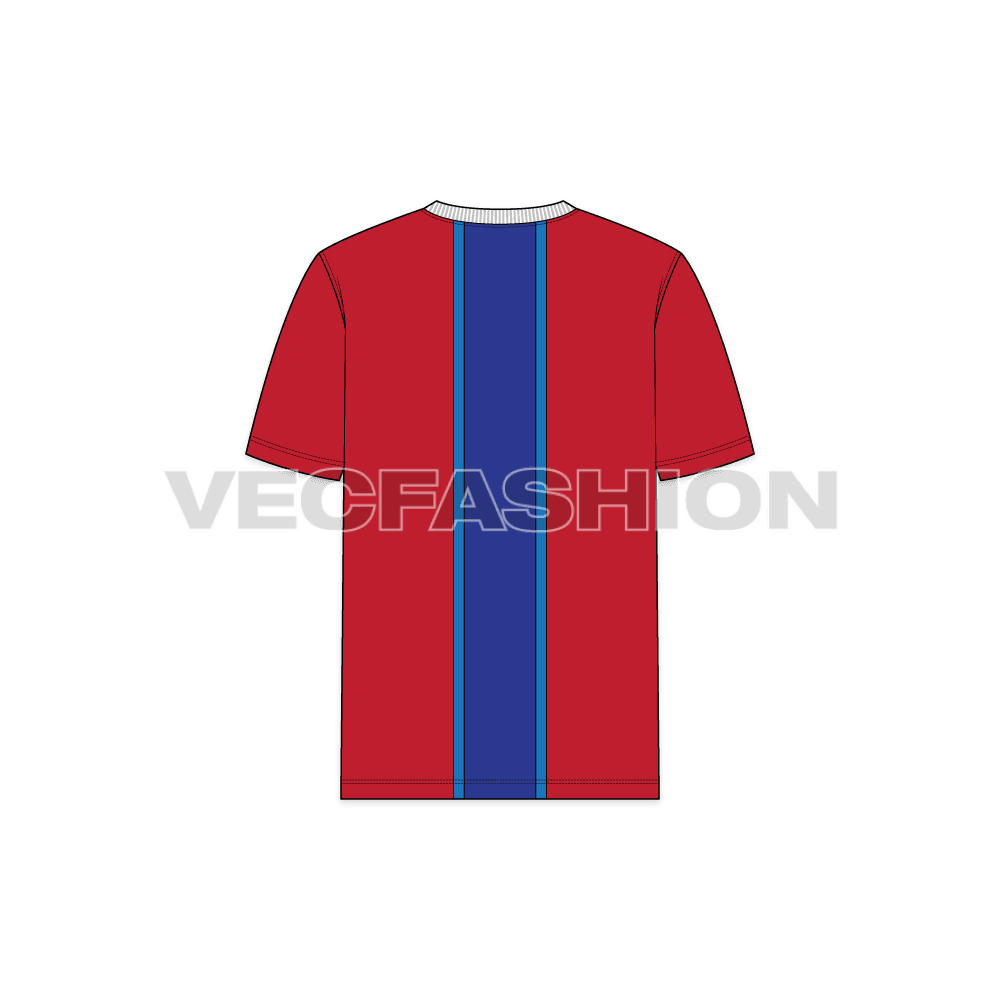 Mens v-neck t-shirt straight fit flat sketch, back view