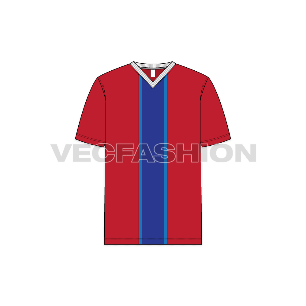 Mens v-neck t-shirt straight fit flat sketch, front view