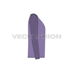 Mens v-neck tee with curved raglan sleeve flat sketch, side view