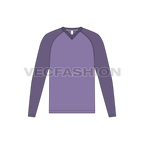 Mens v-neck tee with curved raglan sleeve flat sketch, front view