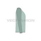 Mens v-neck tee with straight cut raglan sleeve flat sketch, side view