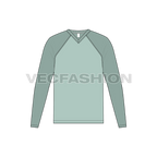 Mens v-neck tee with straight cut raglan sleeve flat sketch, front view