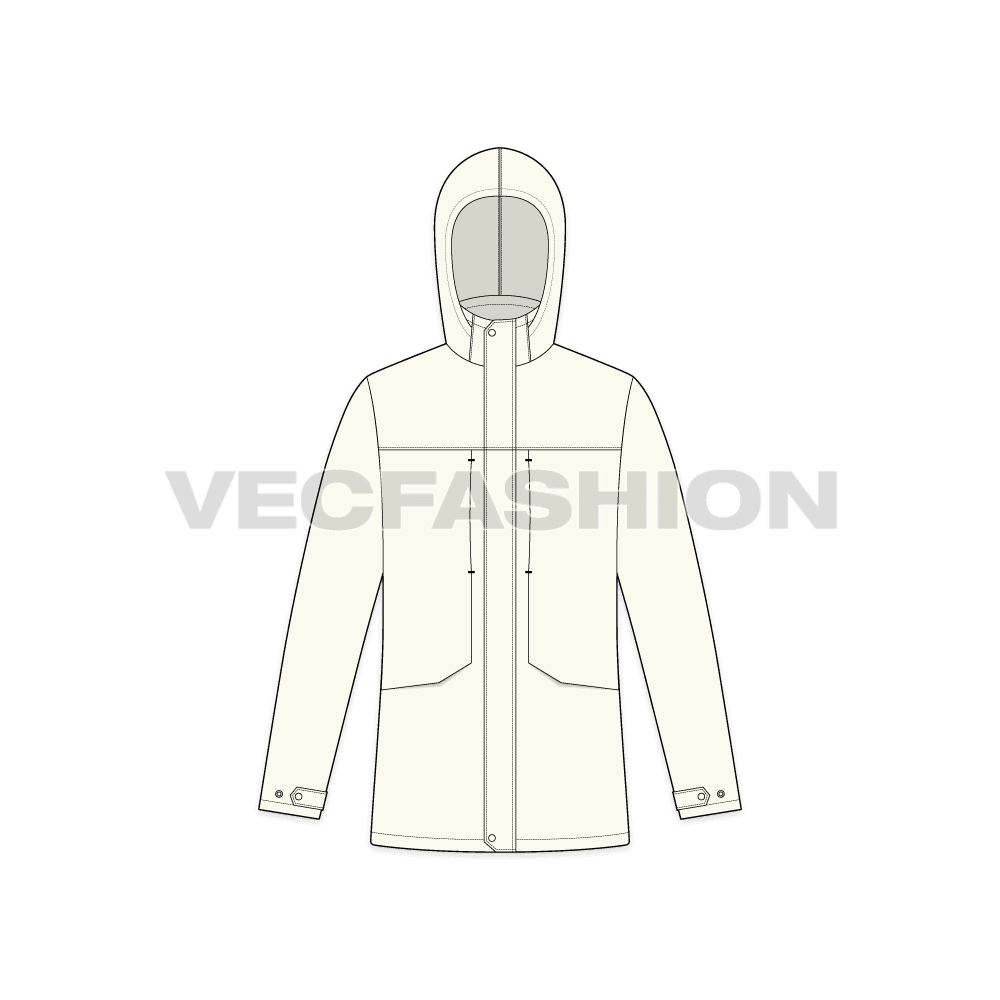 Mens Waterproof Windbreaker flat sketch, front view