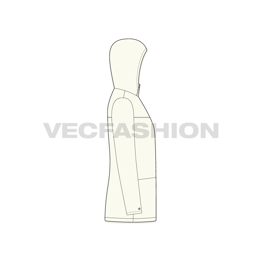 Mens Waterproof Windbreaker flat sketch, side view