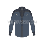 Mens western shirt flat sketch, front view
