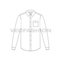 Mens white full sleeved dress shirt flat sketch, front view