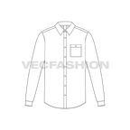 Mens white full sleeved dress shirt flat sketch, front view