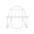 Mens white full sleeved dress shirt flat sketch, back view