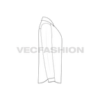 Mens white full sleeved dress shirt flat sketch, side view