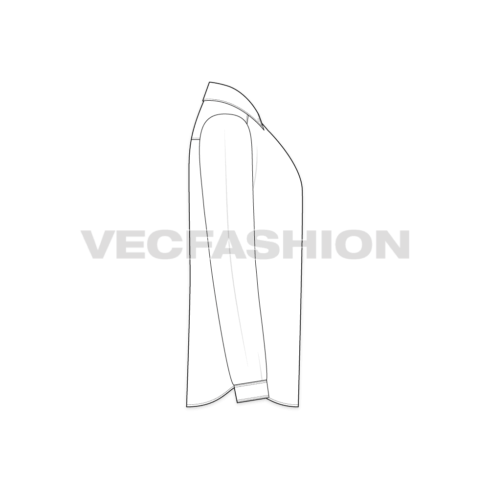 Mens white full sleeved dress shirt flat sketch, side view