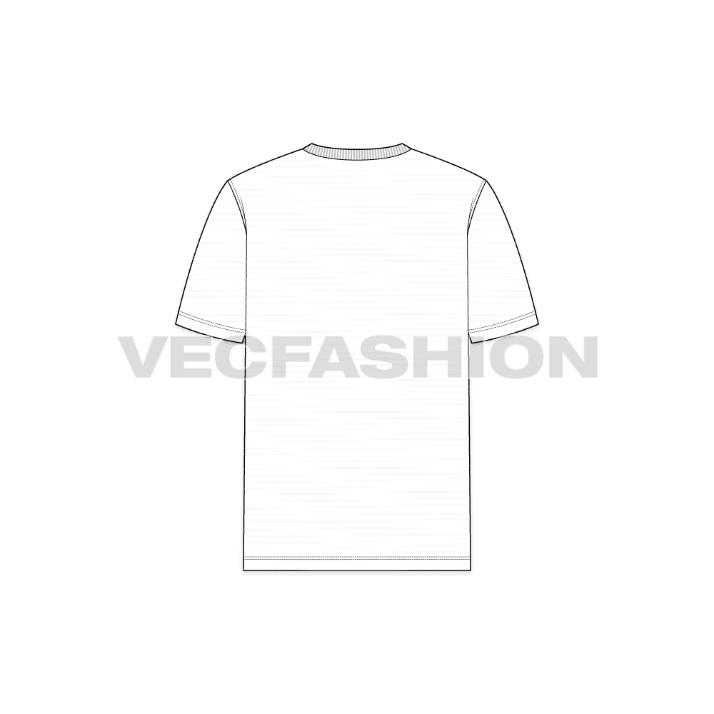 Mens white round neck t-shirt flat sketch, back view