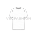 Mens white round neck t-shirt flat sketch, front view