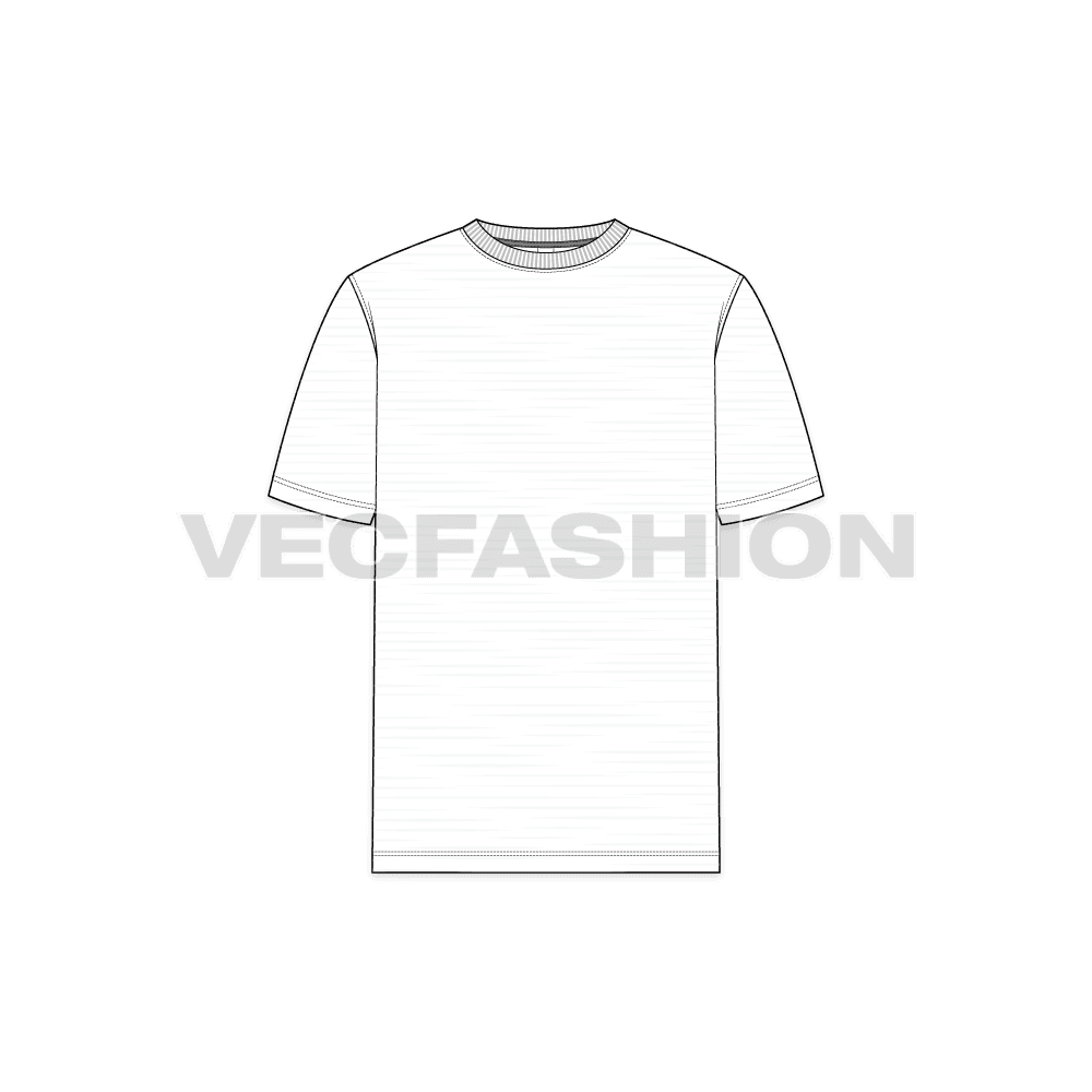 Mens white round neck t-shirt flat sketch, front view