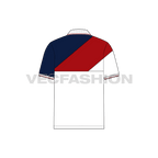 Mens white sport polo shirt flat sketch, back view