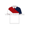 Mens white sport polo shirt flat sketch, front view