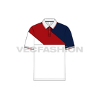 Mens white sport polo shirt flat sketch, front view