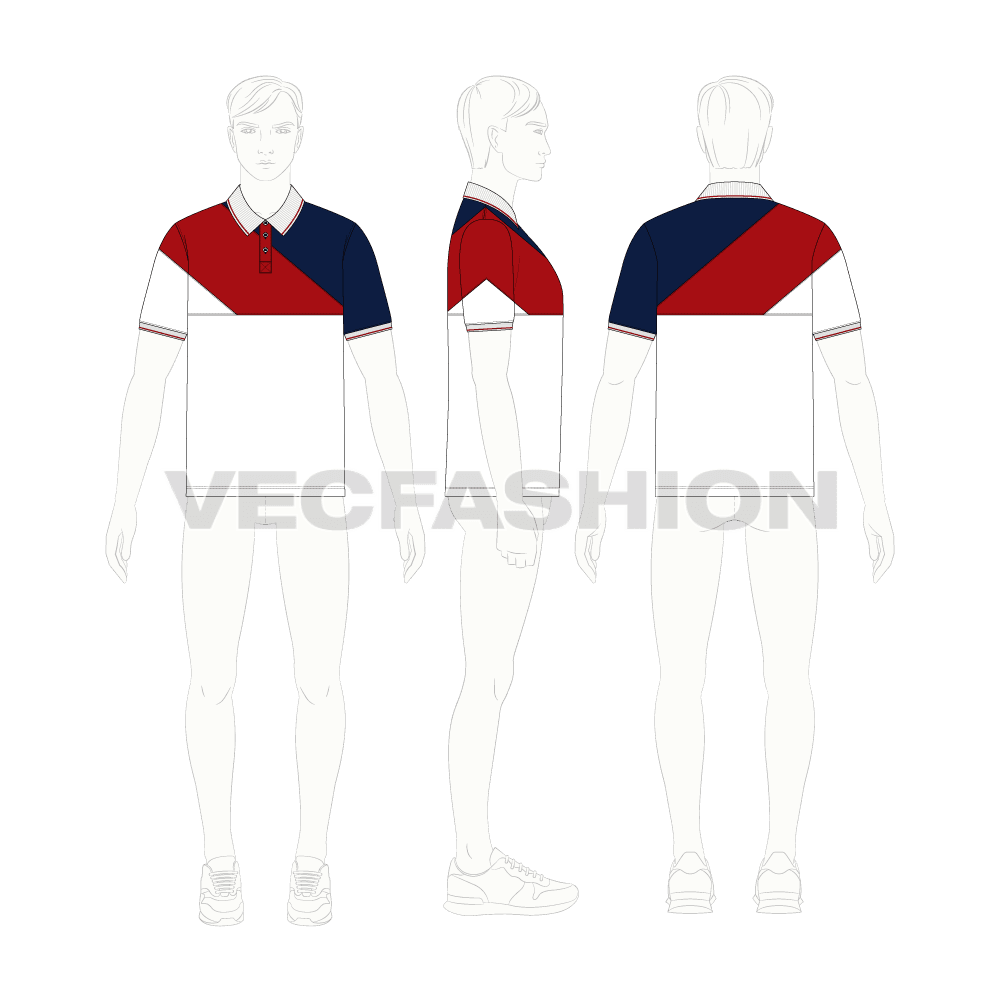 Mens white sport polo shirt flat sketch, croqui sketch