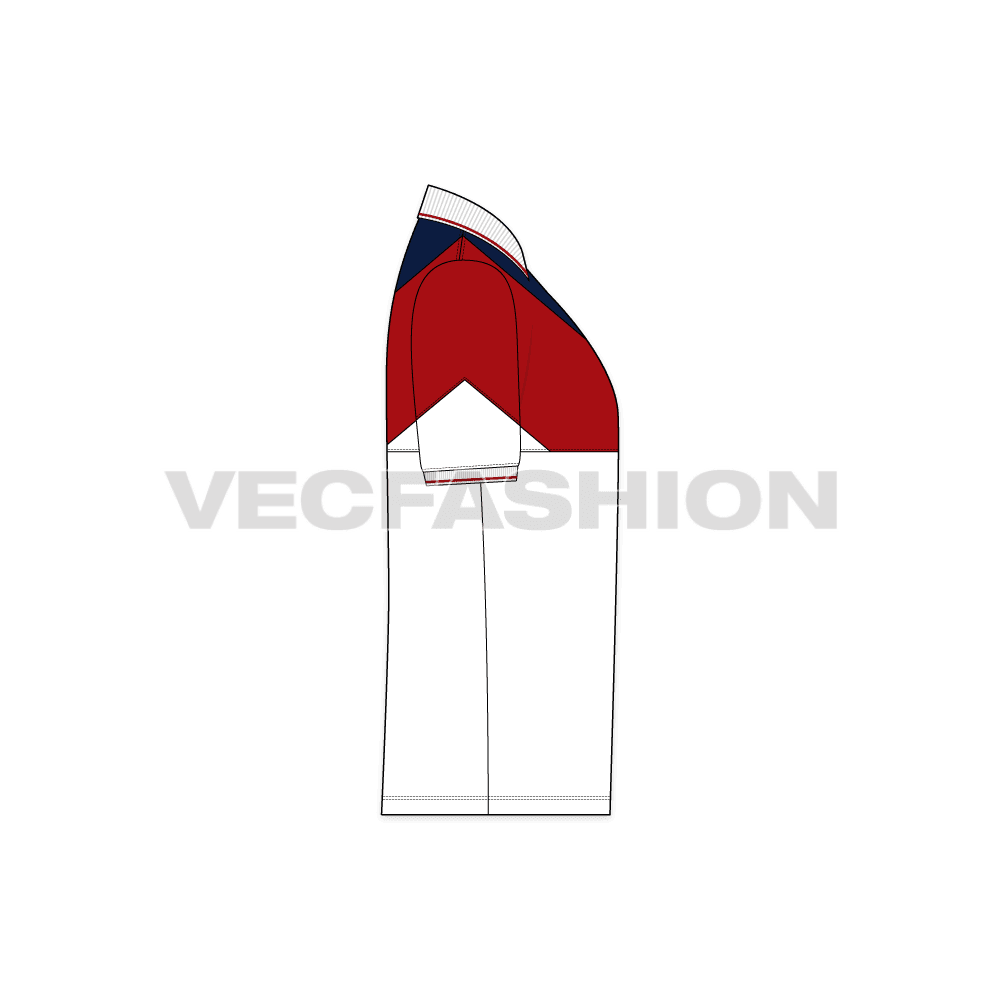 Mens white sport polo shirt flat sketch, side view