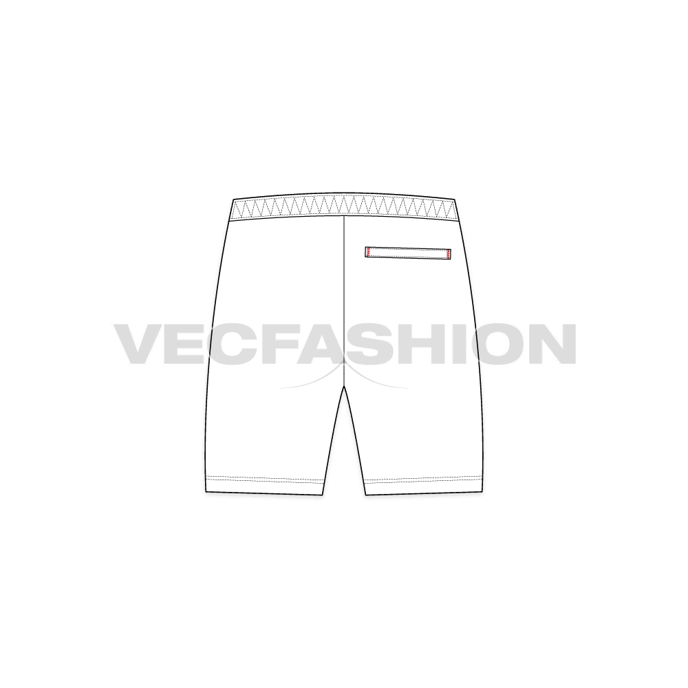 Mens white swim shorts flat sketch, side view