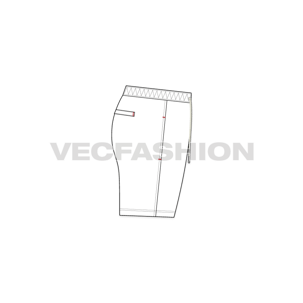 Mens white swim shorts flat sketch, front view