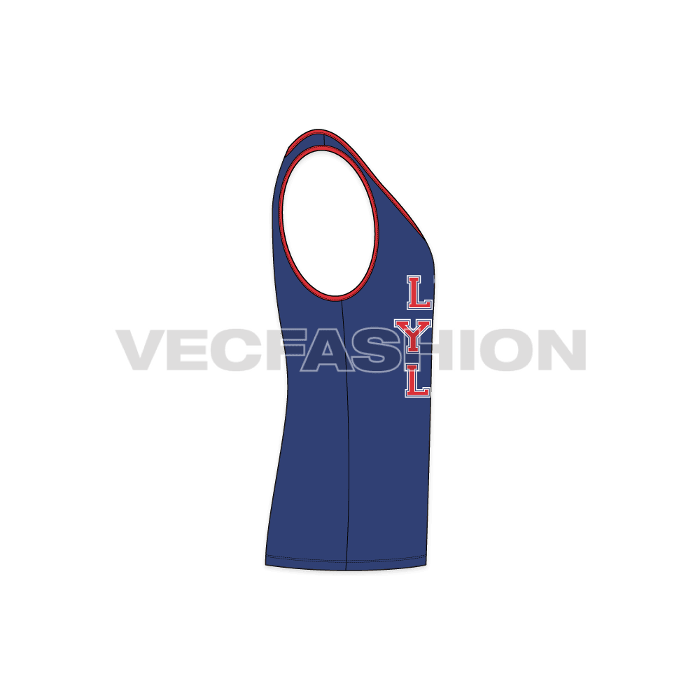 Mens wide neck gym tank flat sketch, side view