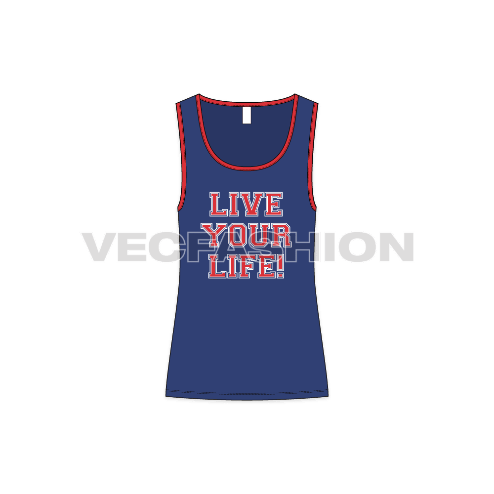 Mens wide neck gym tank flat sketch, front view