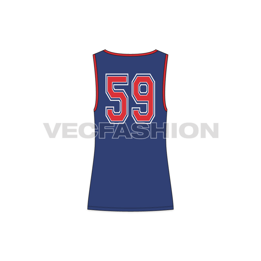 Mens wide neck gym tank flat sketch, back view