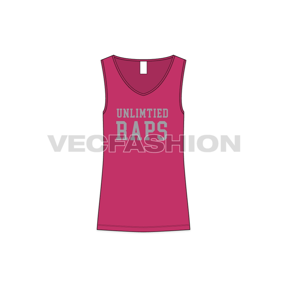 Mens wide v-neck gym tank flat sketch, front view